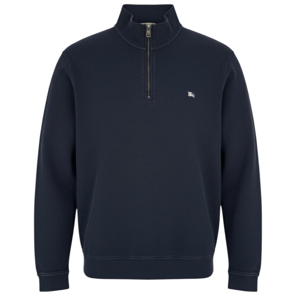 Burberry Men's Cotton Quarter Zip Pullover Sweatshirt Navy Blue XL